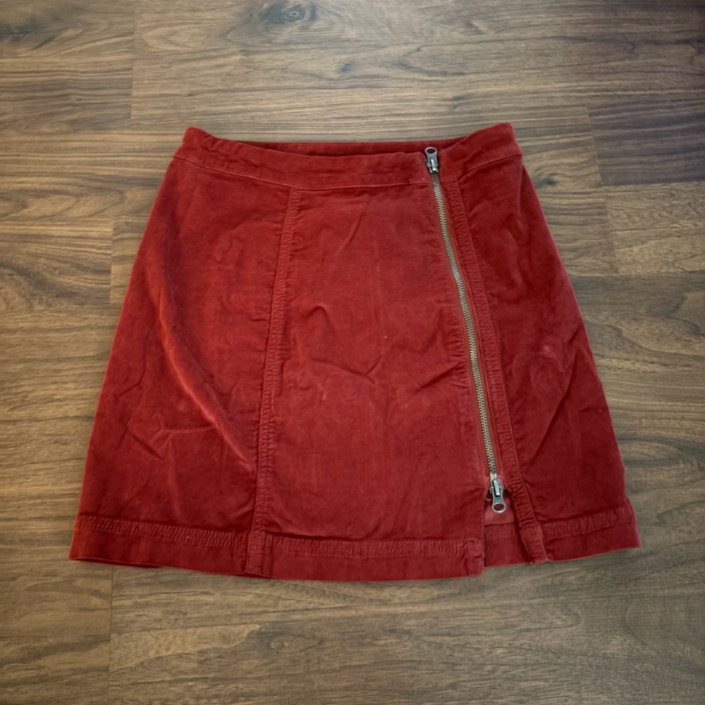Free People Rust Red Corduroy Zip-Front Mini Skirt